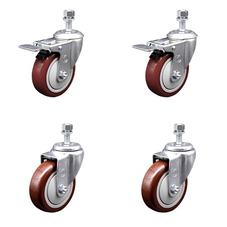 Service Caster 4 Inch Maroon Polyurethane Swivel 1/2 Inch Stem Caster Total Lock Brake SCC, 2PK SCC-TSTTL20S414-PPUB-MRN-121315-2-S2